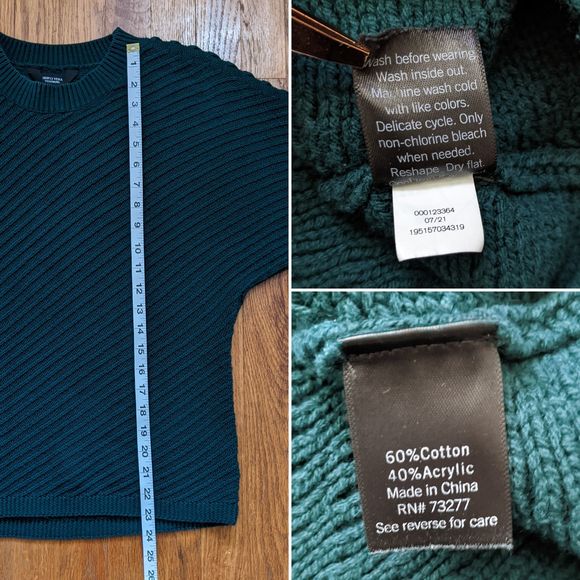Vera Wang Forest Green Sweater, Mockneck, Batwing Sleeve, Size S - Picture 12 of 12